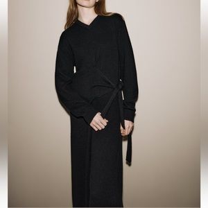 Zara 100% cashmere knotted black dress
